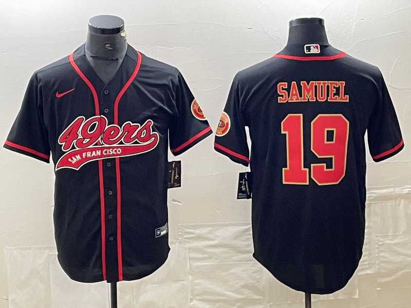 Men%27s San Francisco 49ers #19 Deebo Samuel Black Red With Patch Cool Base Stitched Baseball Jersey